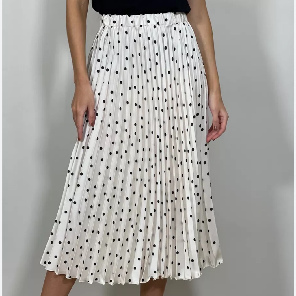 Vintage Pleated Midi Skirt Sz Medium Polka Dots Modest Cottagecore Classic Retro